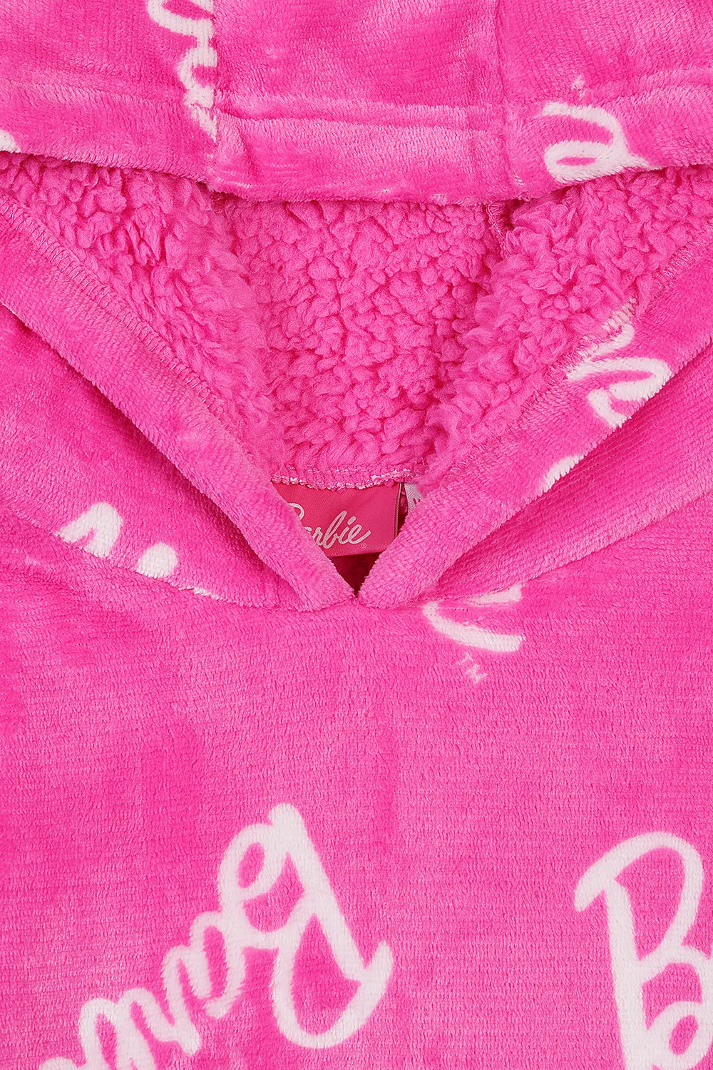 Girls Barbie Pink Oversized Fleece Lined Hoodie Kids