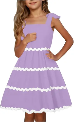 Girls Dress Summer Spaghetti Strap Boho Dress A-Line Fashion Midi Dress 3-12 Years