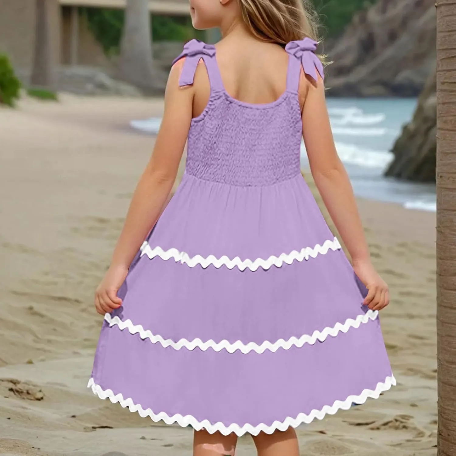 Girls Dress Summer Spaghetti Strap Boho Dress A-Line Fashion Midi Dress 3-12 Years