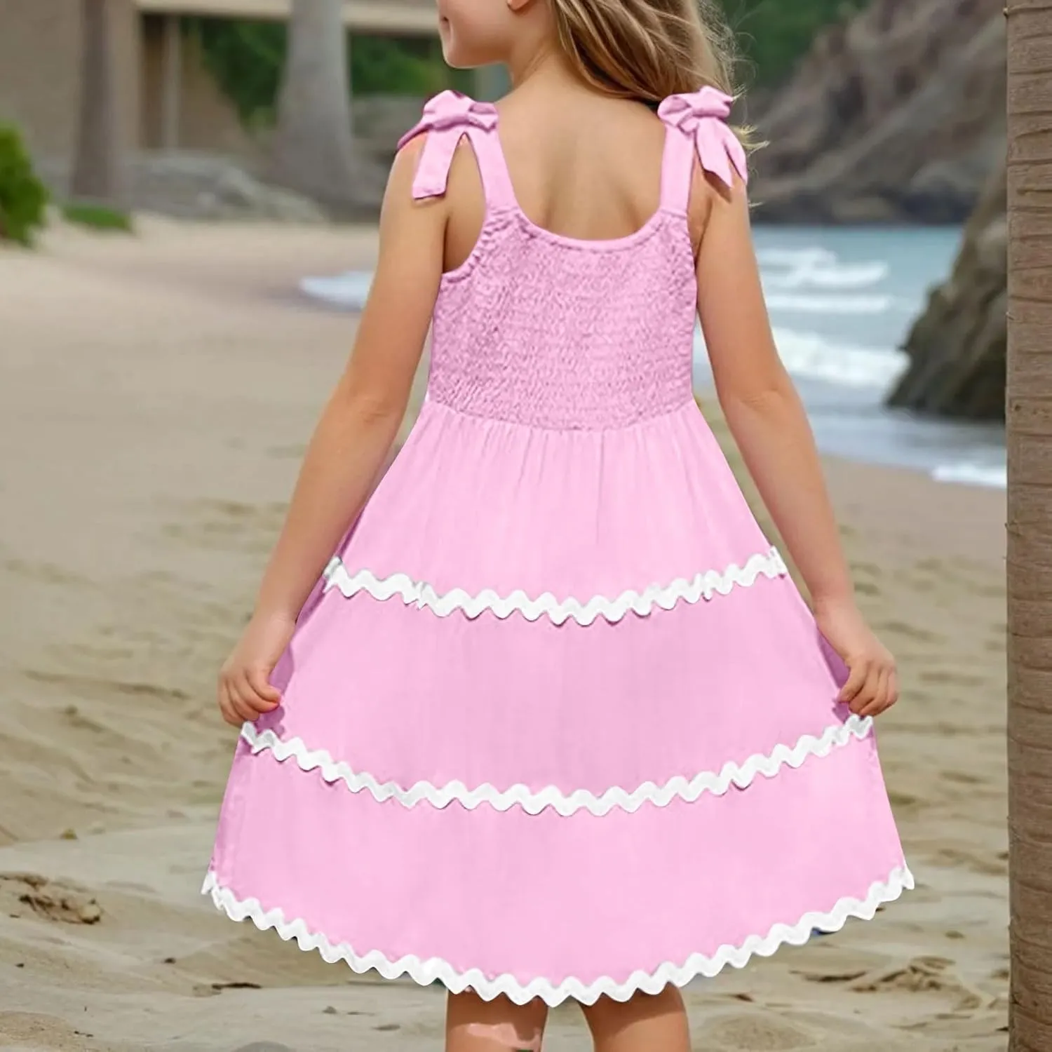 Girls Dress Summer Spaghetti Strap Boho Dress A-Line Fashion Midi Dress 3-12 Years