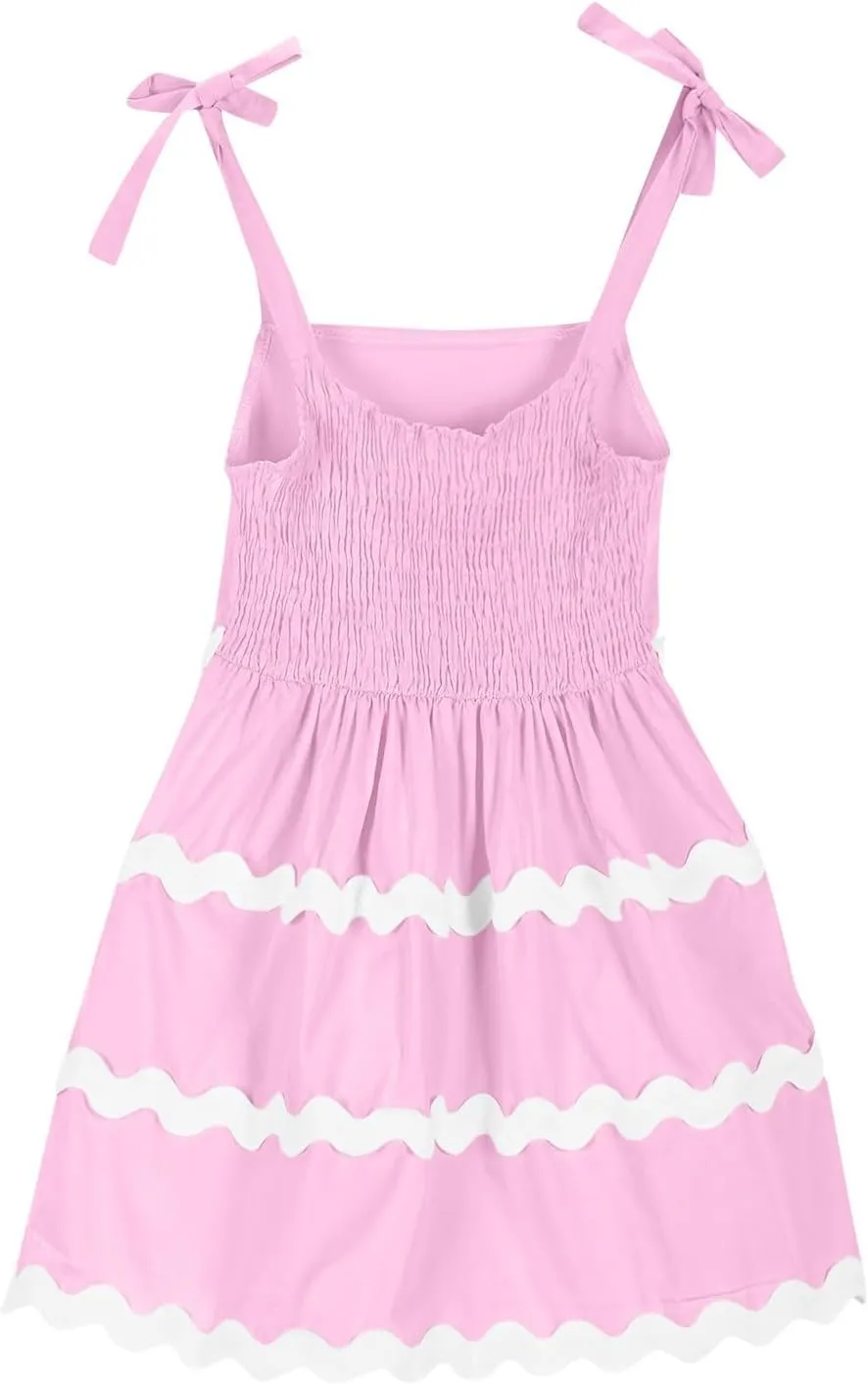 Girls Dress Summer Spaghetti Strap Boho Dress A-Line Fashion Midi Dress 3-12 Years