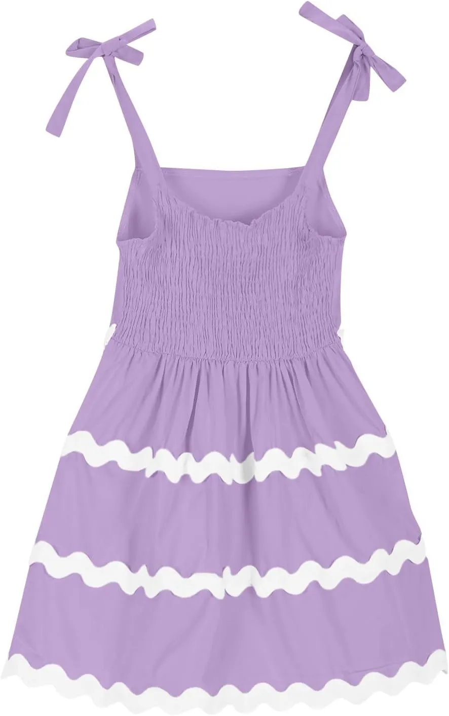 Girls Dress Summer Spaghetti Strap Boho Dress A-Line Fashion Midi Dress 3-12 Years