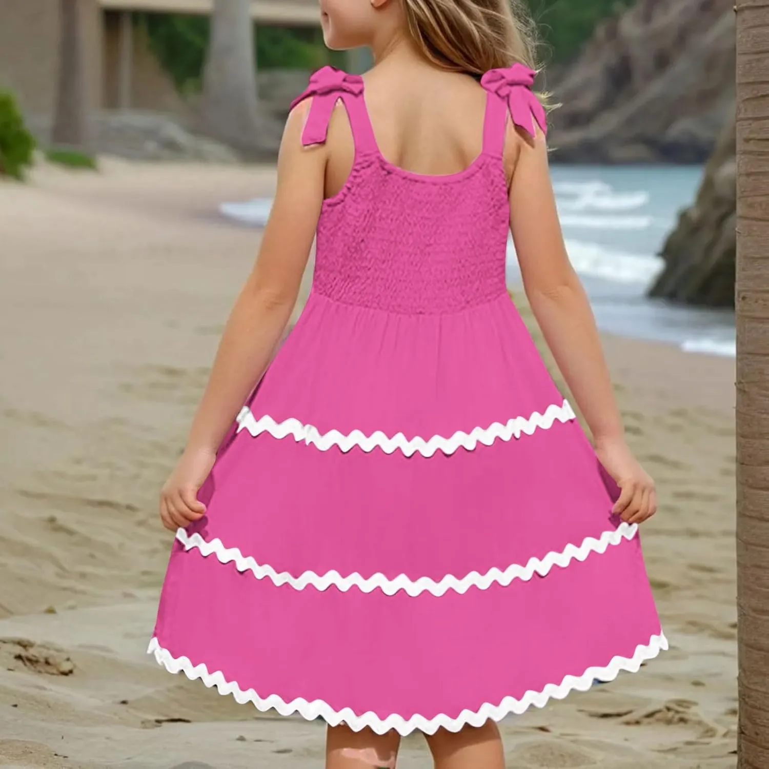 Girls Dress Summer Spaghetti Strap Boho Dress A-Line Fashion Midi Dress 3-12 Years