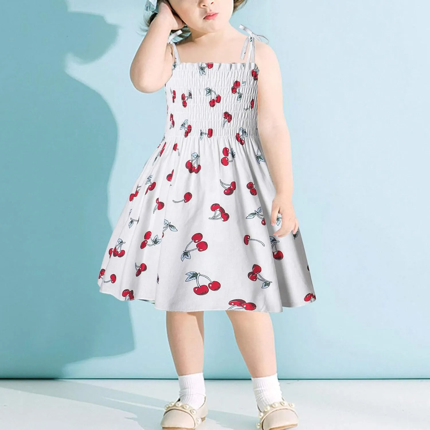 Girls Spaghetti Strap Dress Floral Print Sleeveless Summer Beach Casual Sundress A-line Mini Dresses