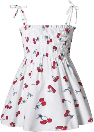 Girls Spaghetti Strap Dress Floral Print Sleeveless Summer Beach Casual Sundress A-line Mini Dresses