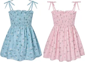 Girls Spaghetti Strap Dress Floral Print Sleeveless Summer Beach Casual Sundress A-line Mini Dresses