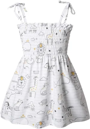 Girls Spaghetti Strap Dress Floral Print Sleeveless Summer Beach Casual Sundress A-line Mini Dresses