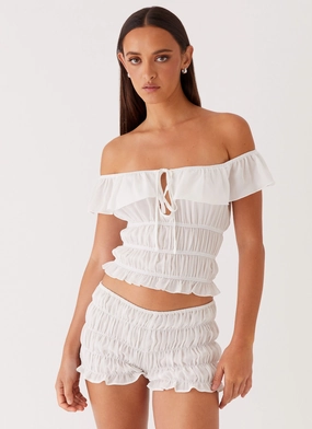 Girls Like Us Ruched Mini Shorts - White Adaptive Fit