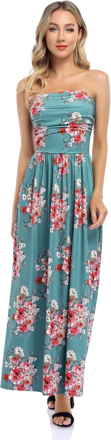GloryStar Women's Floral Casual Beach Party Maxi Dress Sage Green Floral L