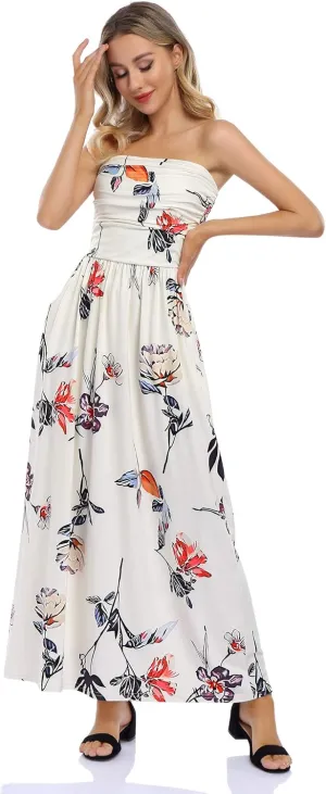 GloryStar Women's Floral Casual Beach Party Maxi Dress White Floral 2XL