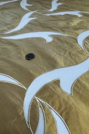 Gold Shantung Cut on Tulle Embroidered Dupioni Silk
