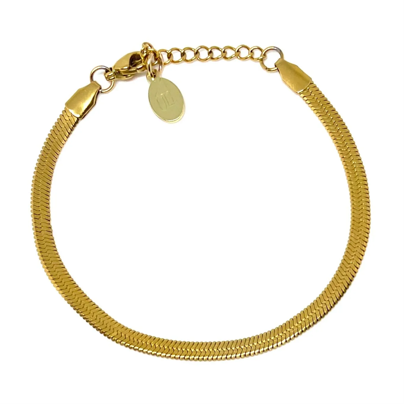 ribbed texture Gold Stainless Steel Herringbone Bracelet