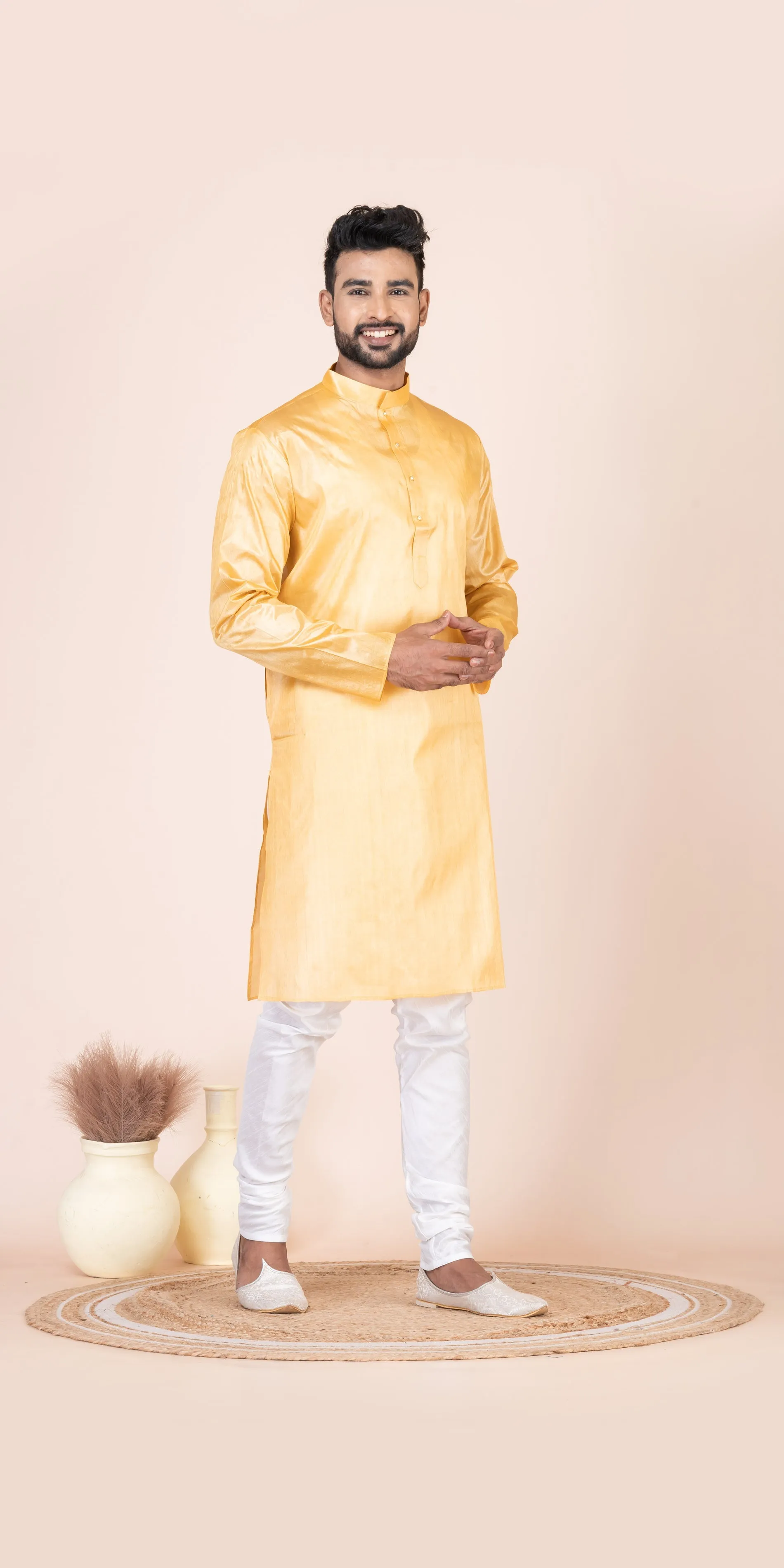 Golden Pure Kosa Silk Men's Kurta with Silk Mark