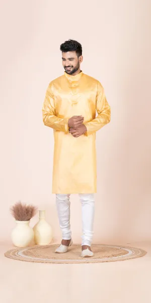 Golden Pure Kosa Silk Men's Kurta with Silk Mark