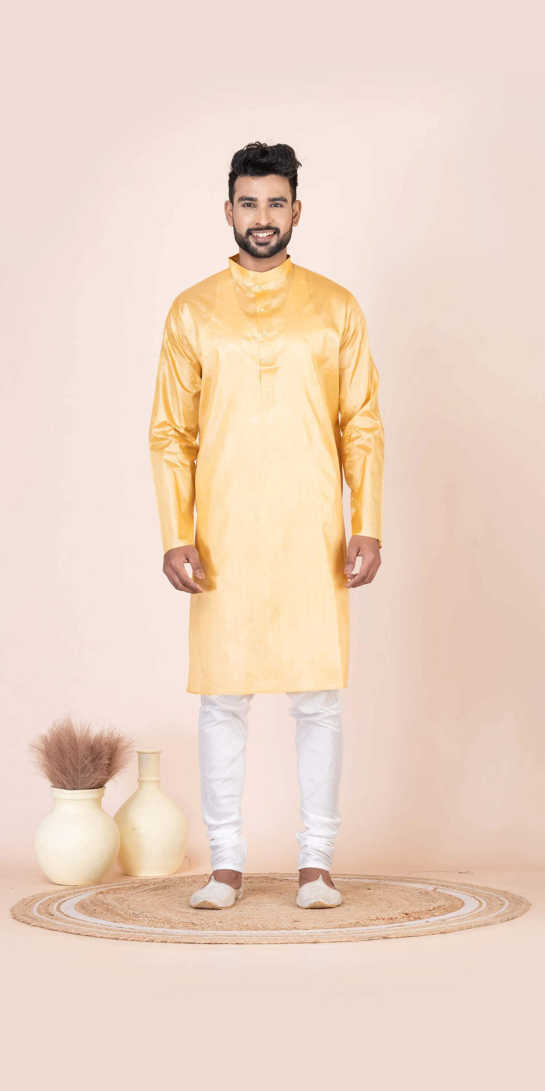 Golden Pure Kosa Silk Men's Kurta with Silk Mark