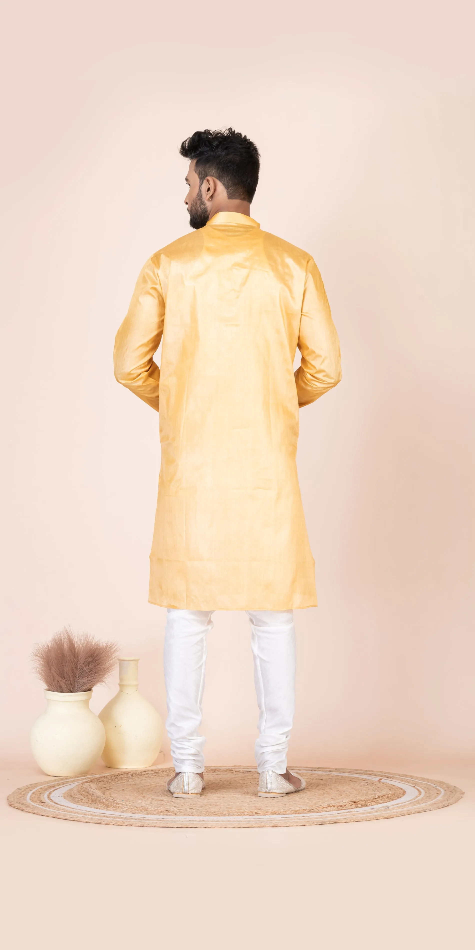 Golden Pure Kosa Silk Men's Kurta with Silk Mark