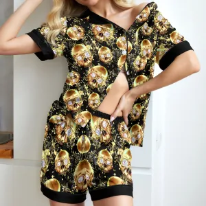 Golden Skull Thunder Women's Pajama Sets Top Sleeve & Short Bottom