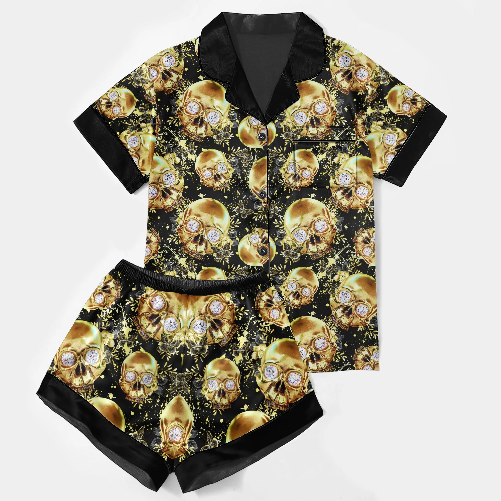 Golden Skull Thunder Women's Pajama Sets Top Sleeve & Short Bottom