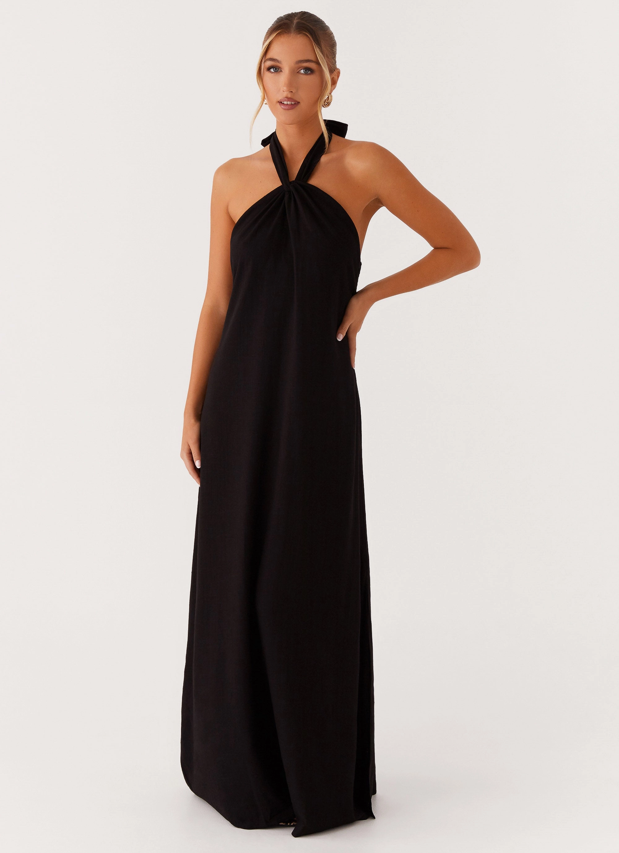 Comfy Fit Grace Color Golden Child Linen Maxi Dress - Black