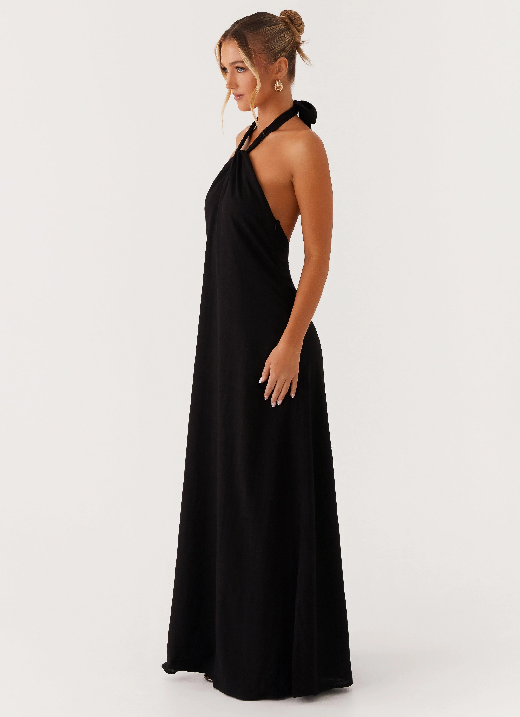 Cocktail-Party Daily Form Golden Child Linen Maxi Dress - Black