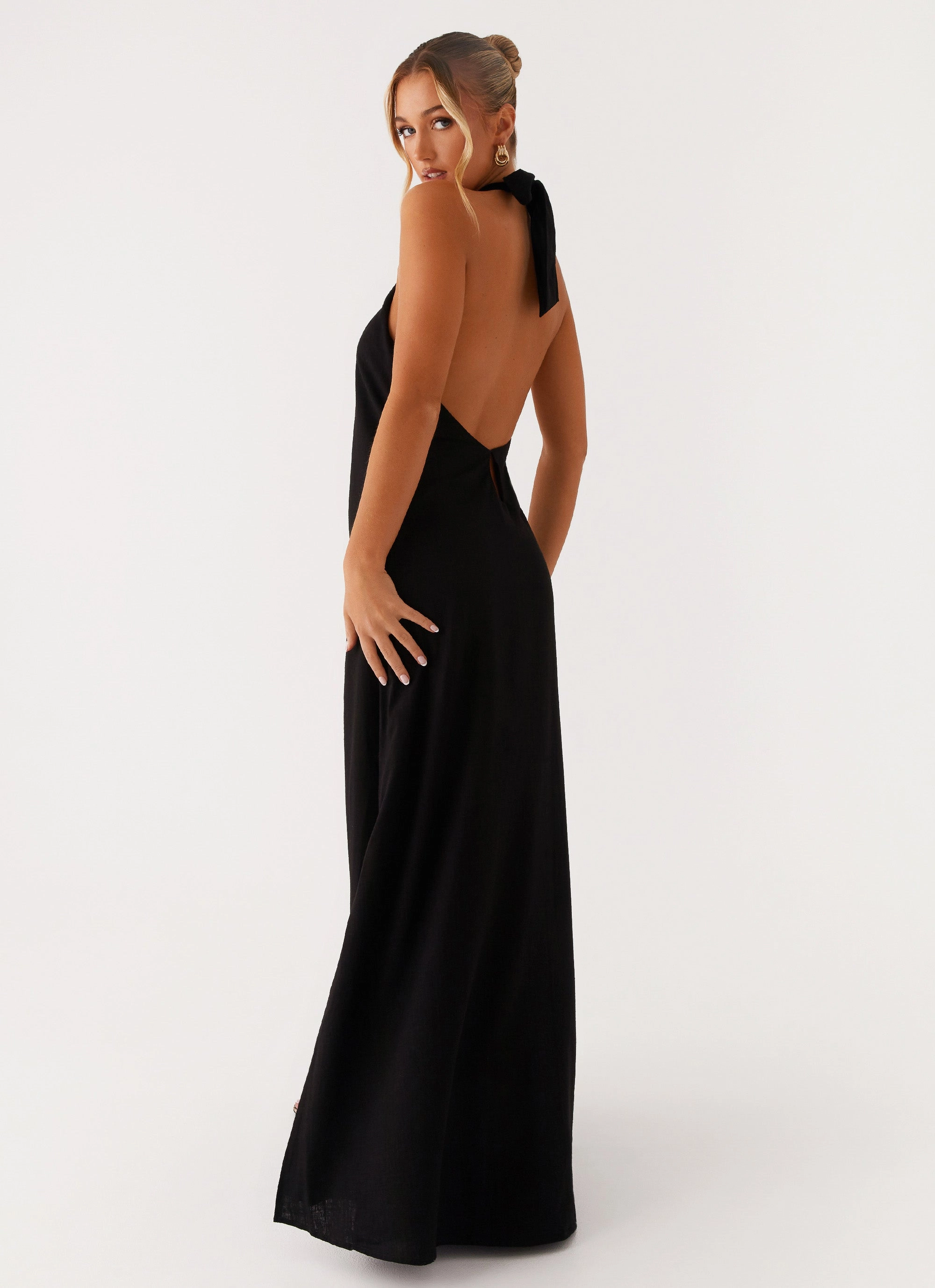Golden Child Linen Maxi Dress - Black Daily Comfort Chilly Weather Layer