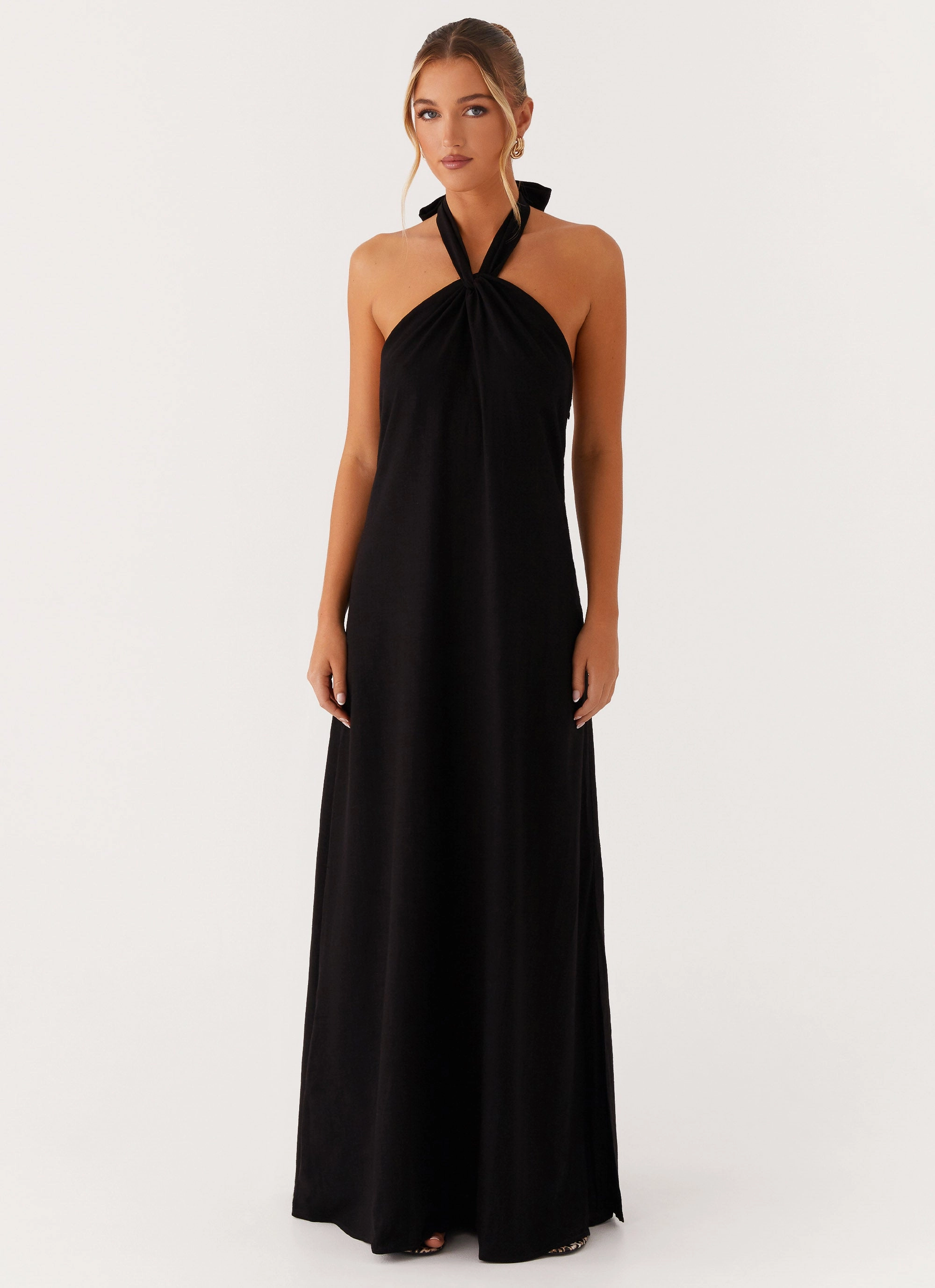 Fitted Look Skin Glow Golden Child Linen Maxi Dress - Black