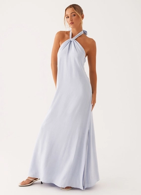 Sheer Panel Golden Child Linen Maxi Dress - Blue