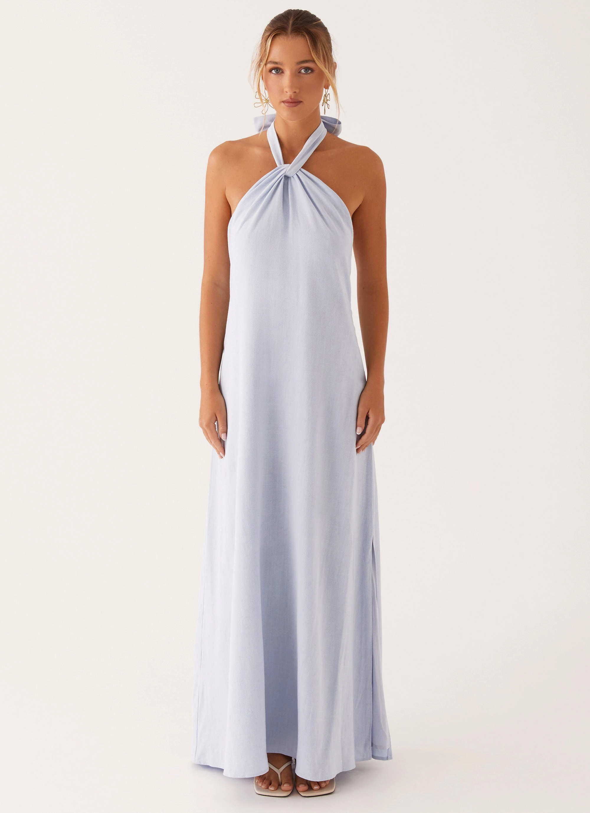 Chill Edge Golden Child Linen Maxi Dress - Blue