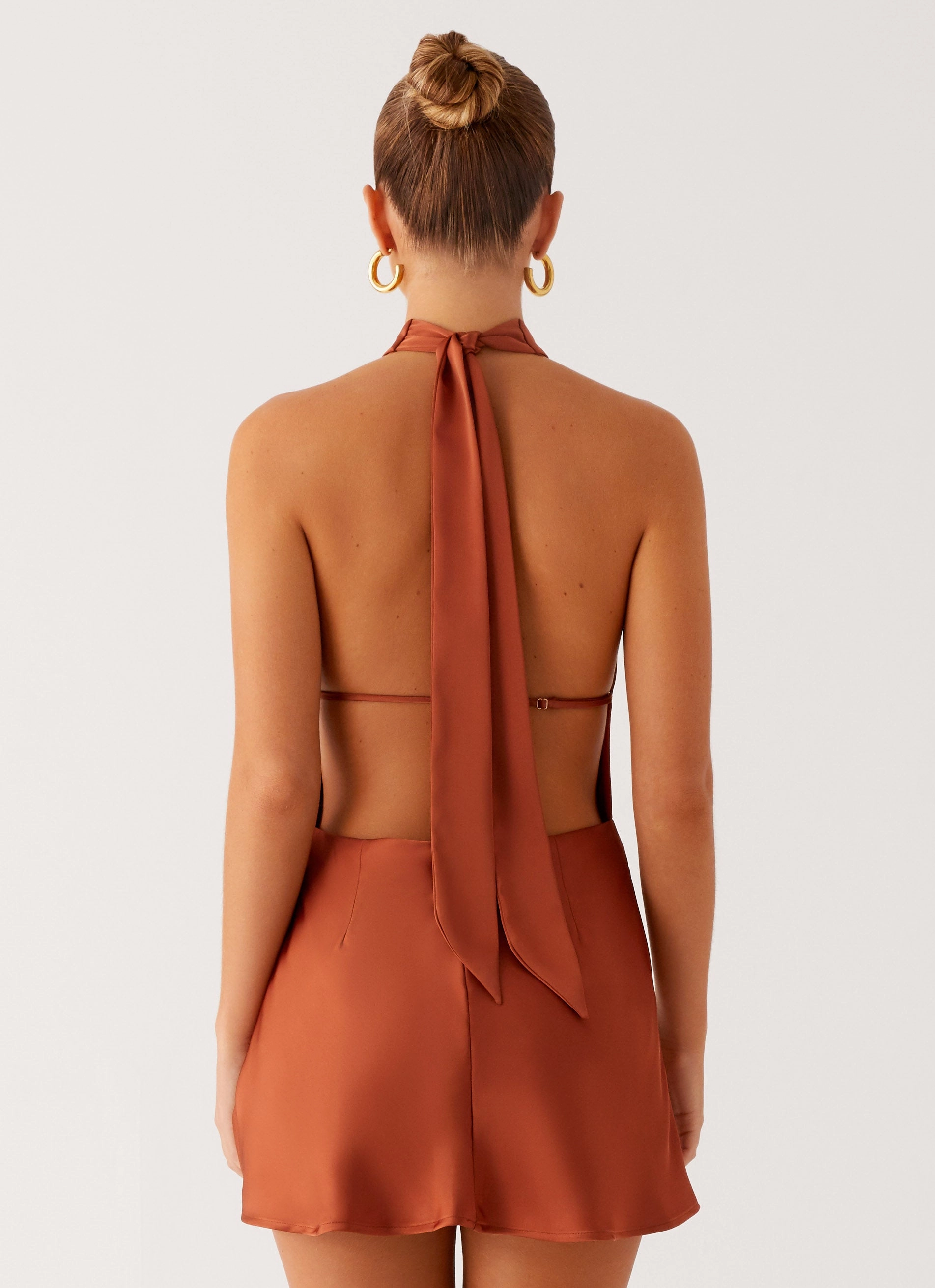 Perfect Length Artisanal-Detail Golden Dunes Mini Dress - Rust