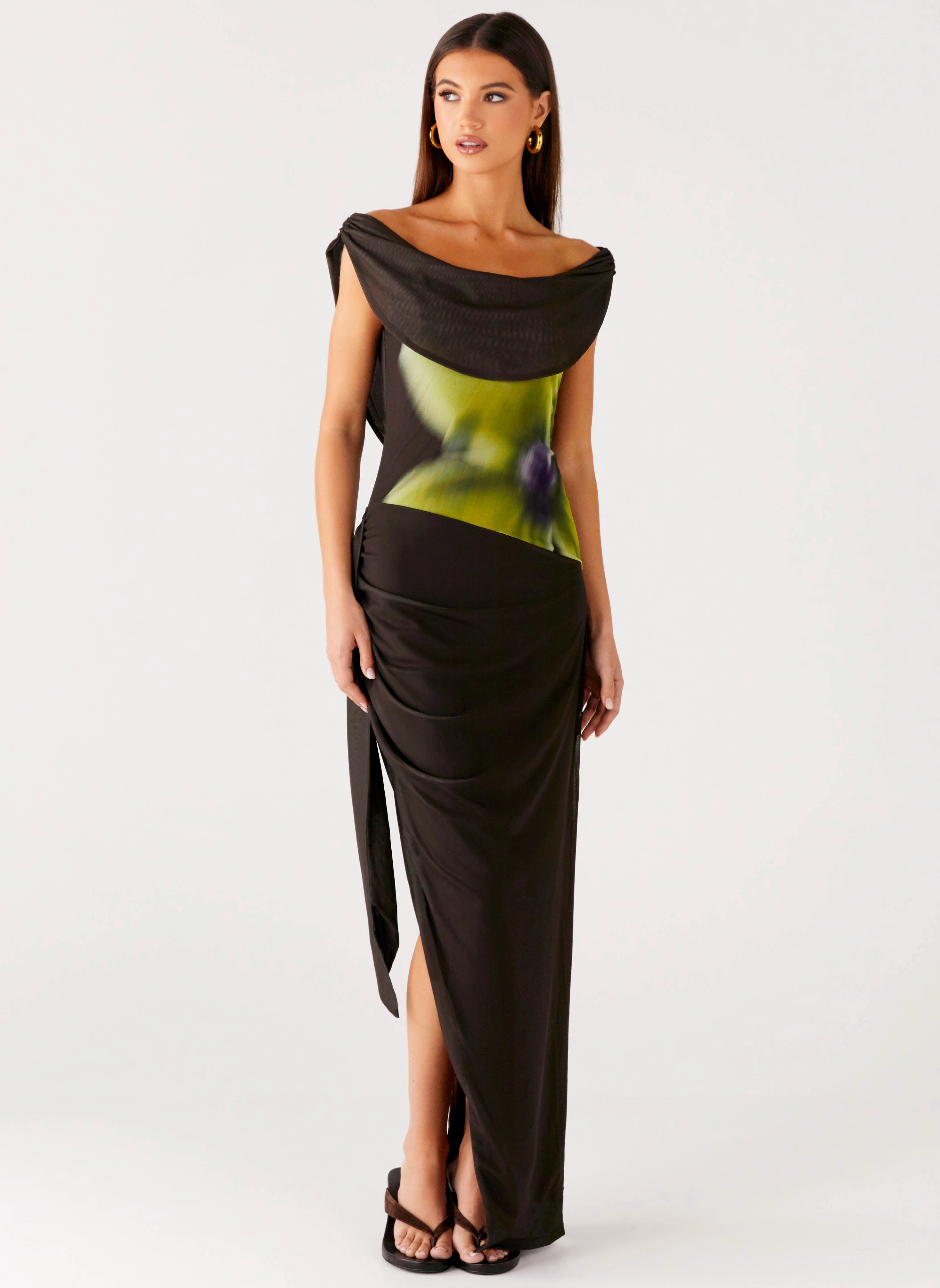 Good Fortune Maxi Dress - Lime Flower Simple yet sophisticated gown Sharp Finish