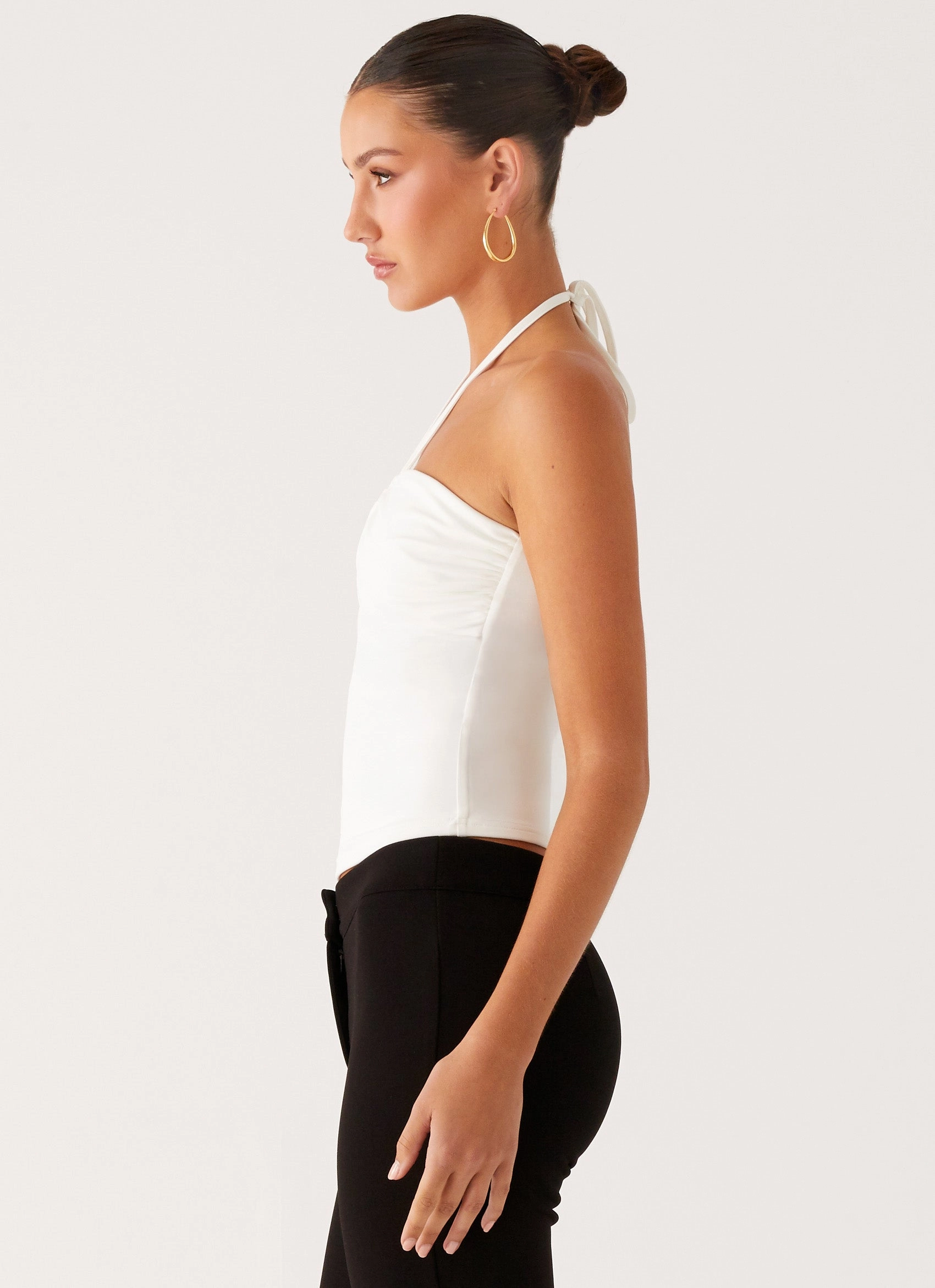 Good Thing Halter Top - White Classic Tank Stretch waistband