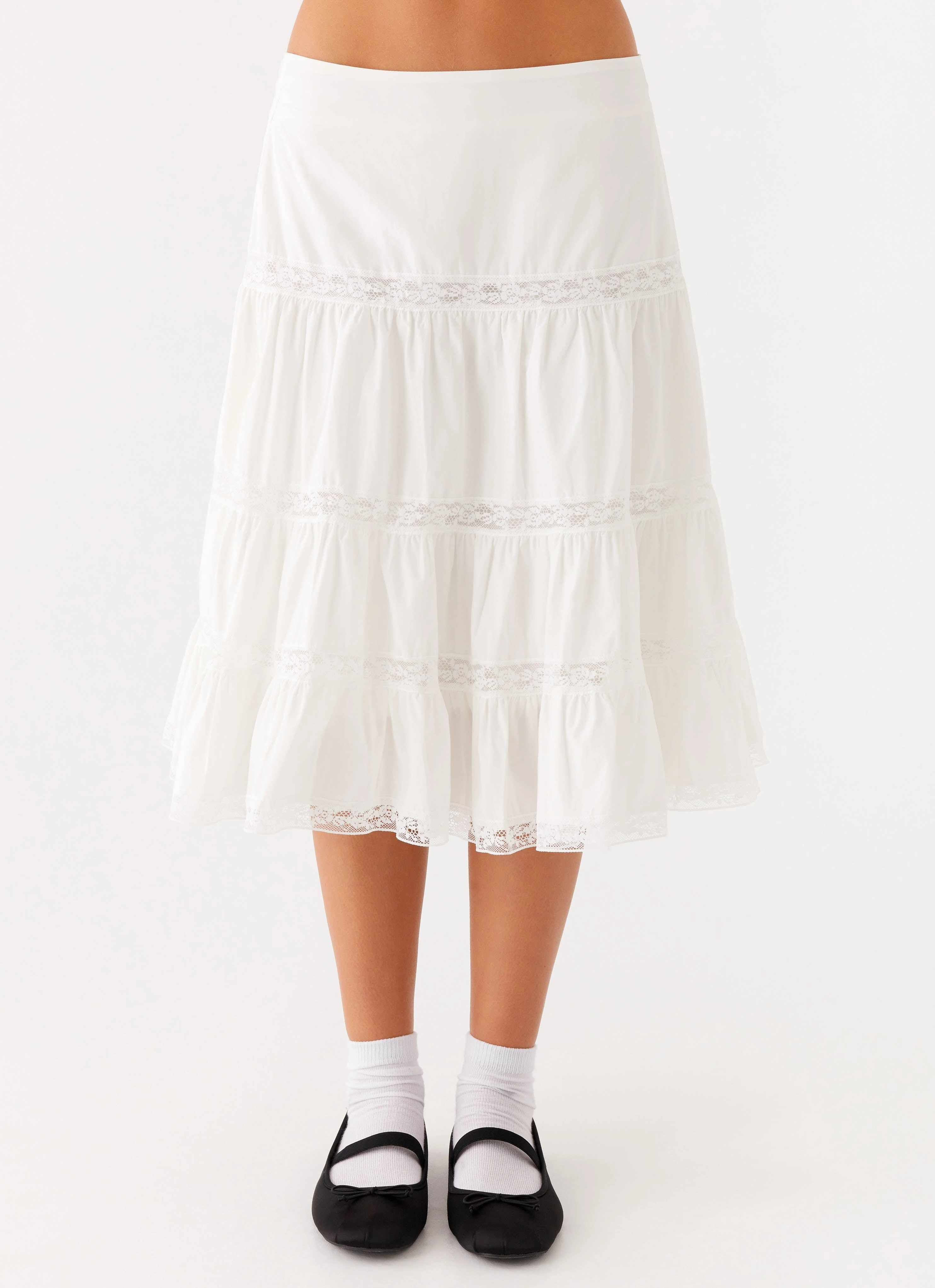 Relaxed Look Good Vibes Midi Skirt - White