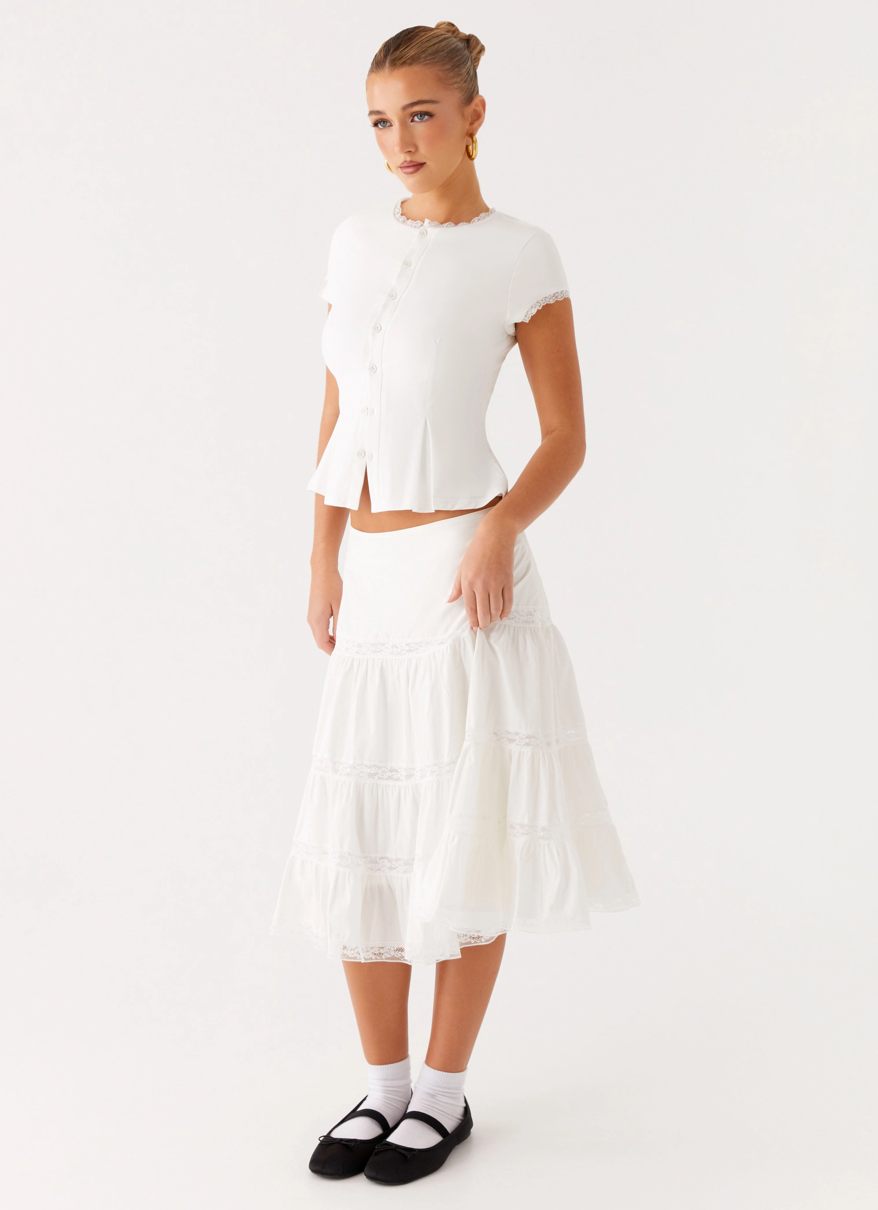Holiday Travel Good Vibes Midi Skirt - White