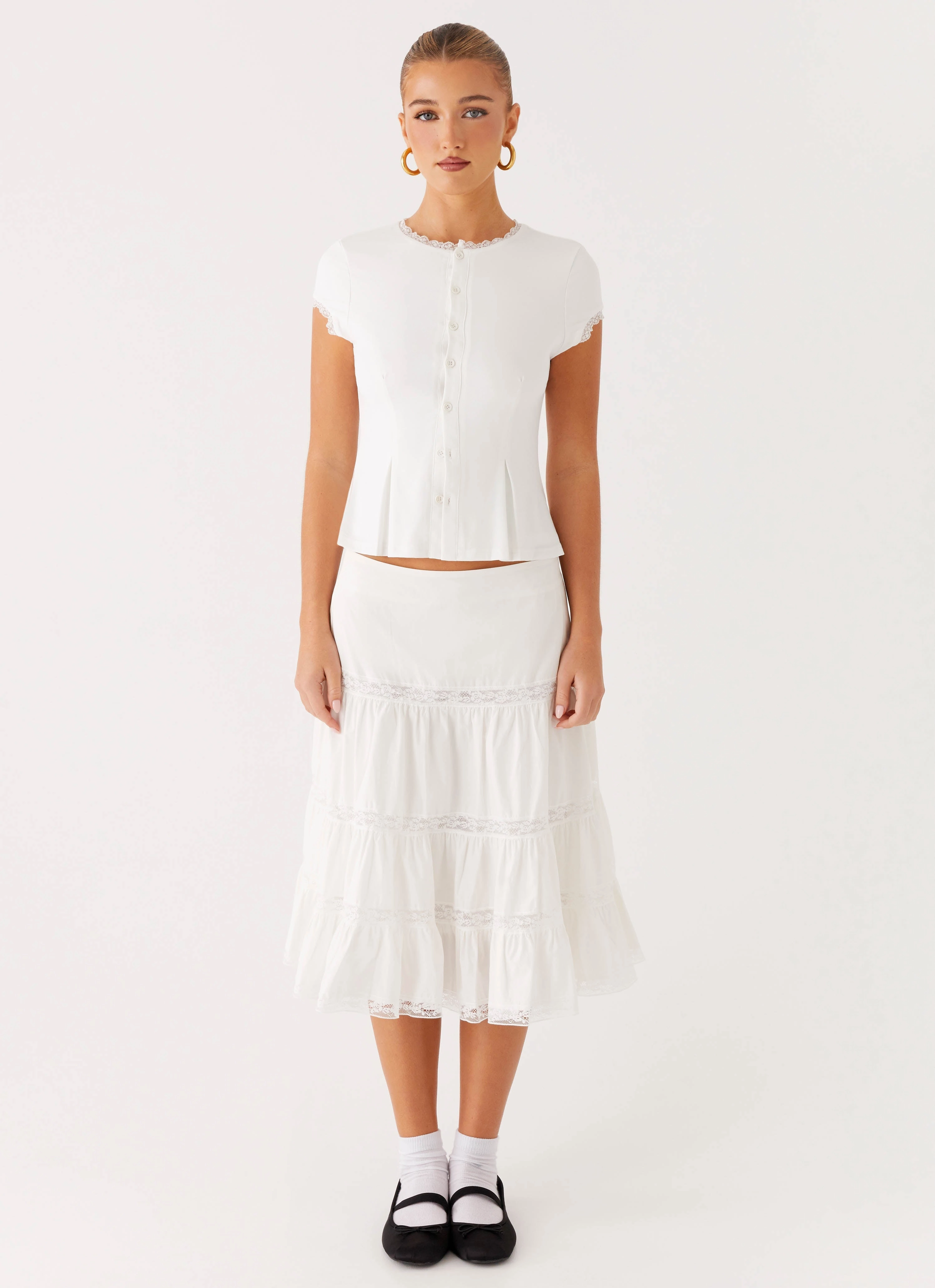 Good Vibes Midi Skirt - White Light Edge