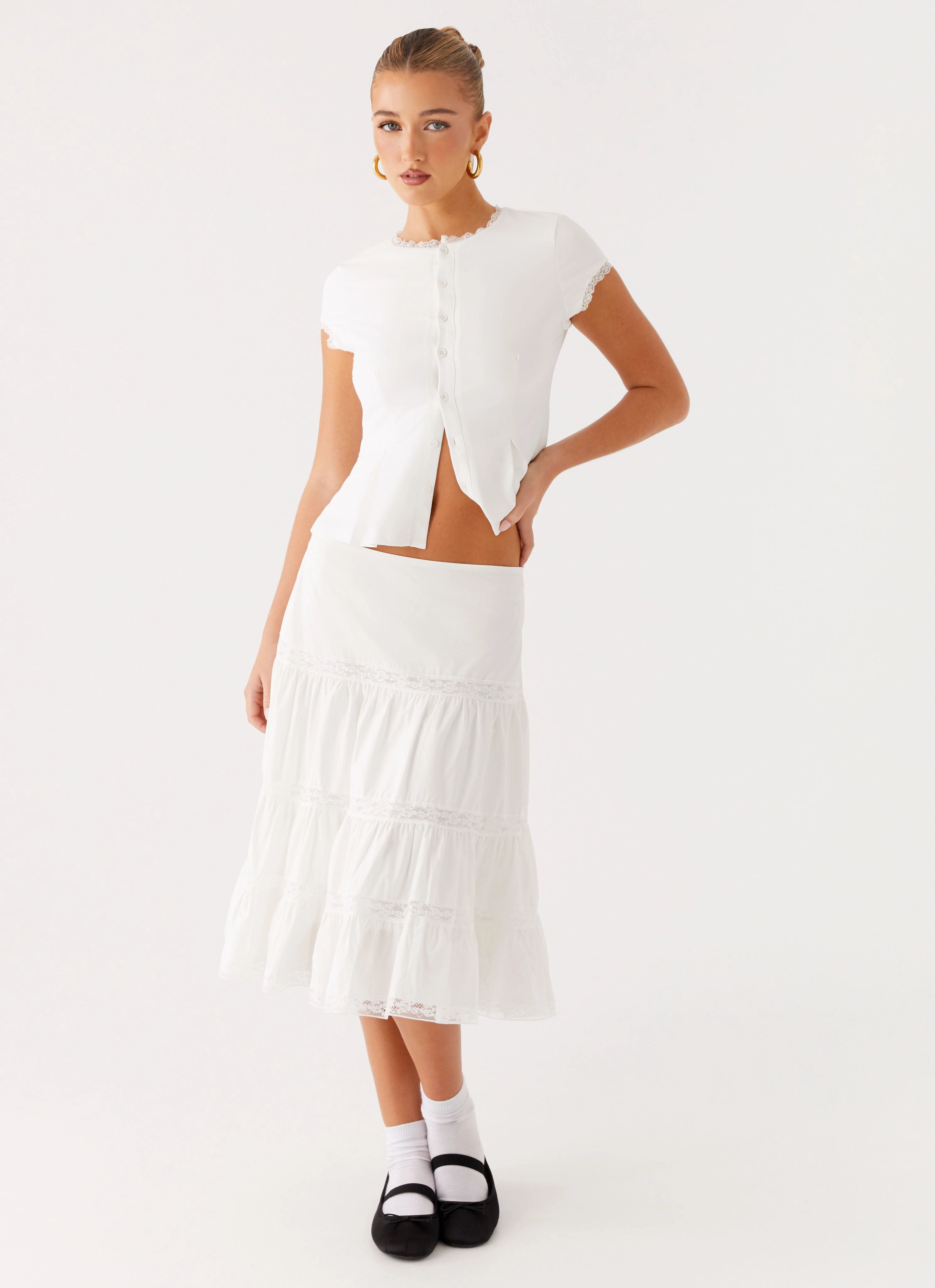 Good Vibes Midi Skirt - White Quick Dry Technology