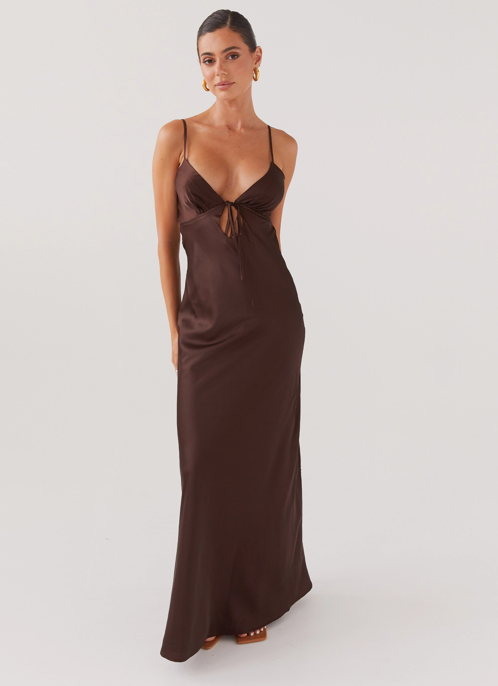Wrap Charm Flora Satin Maxi Dress - Chocolate