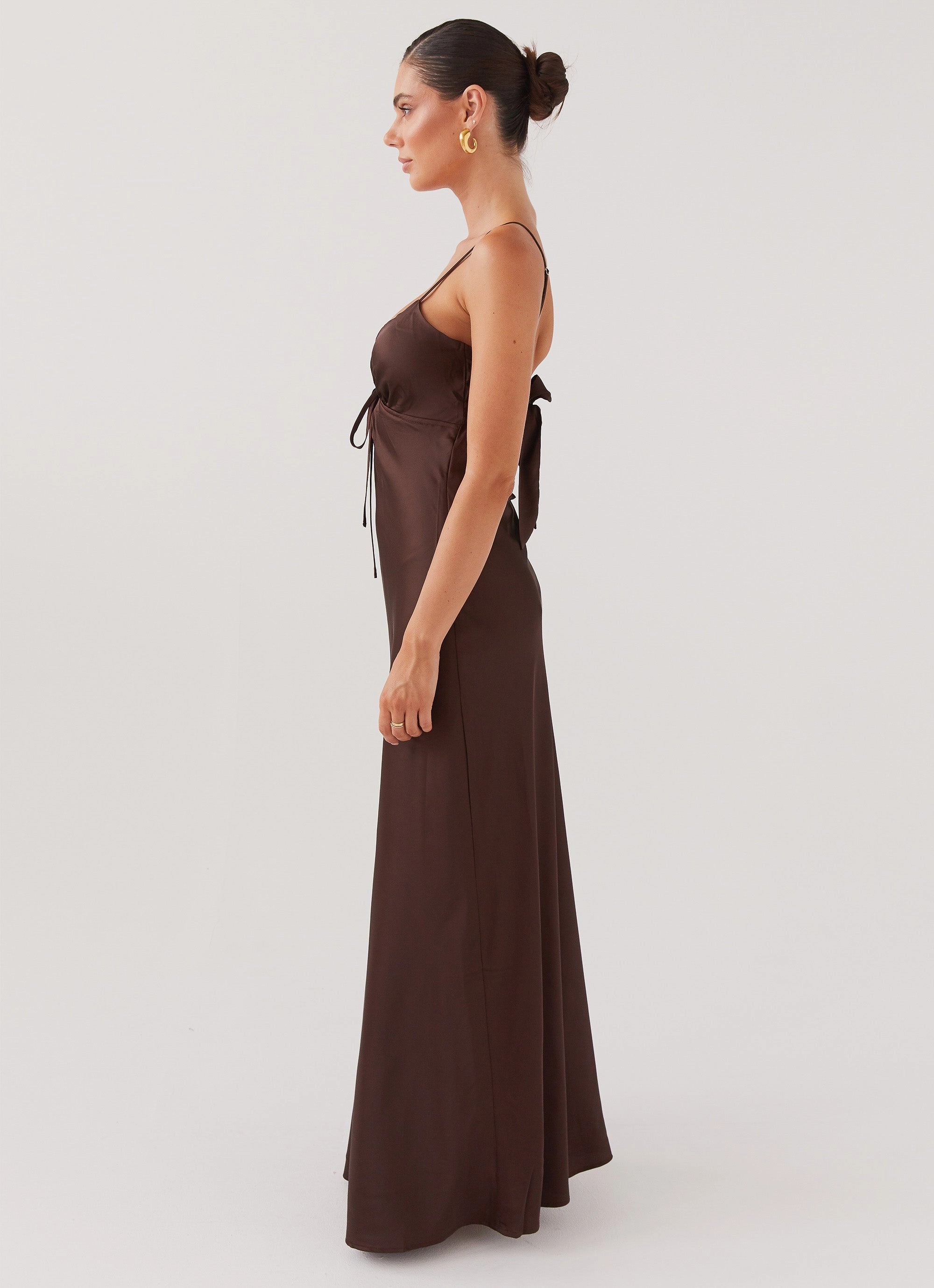 Flora Satin Maxi Dress - Chocolate Indoor Event