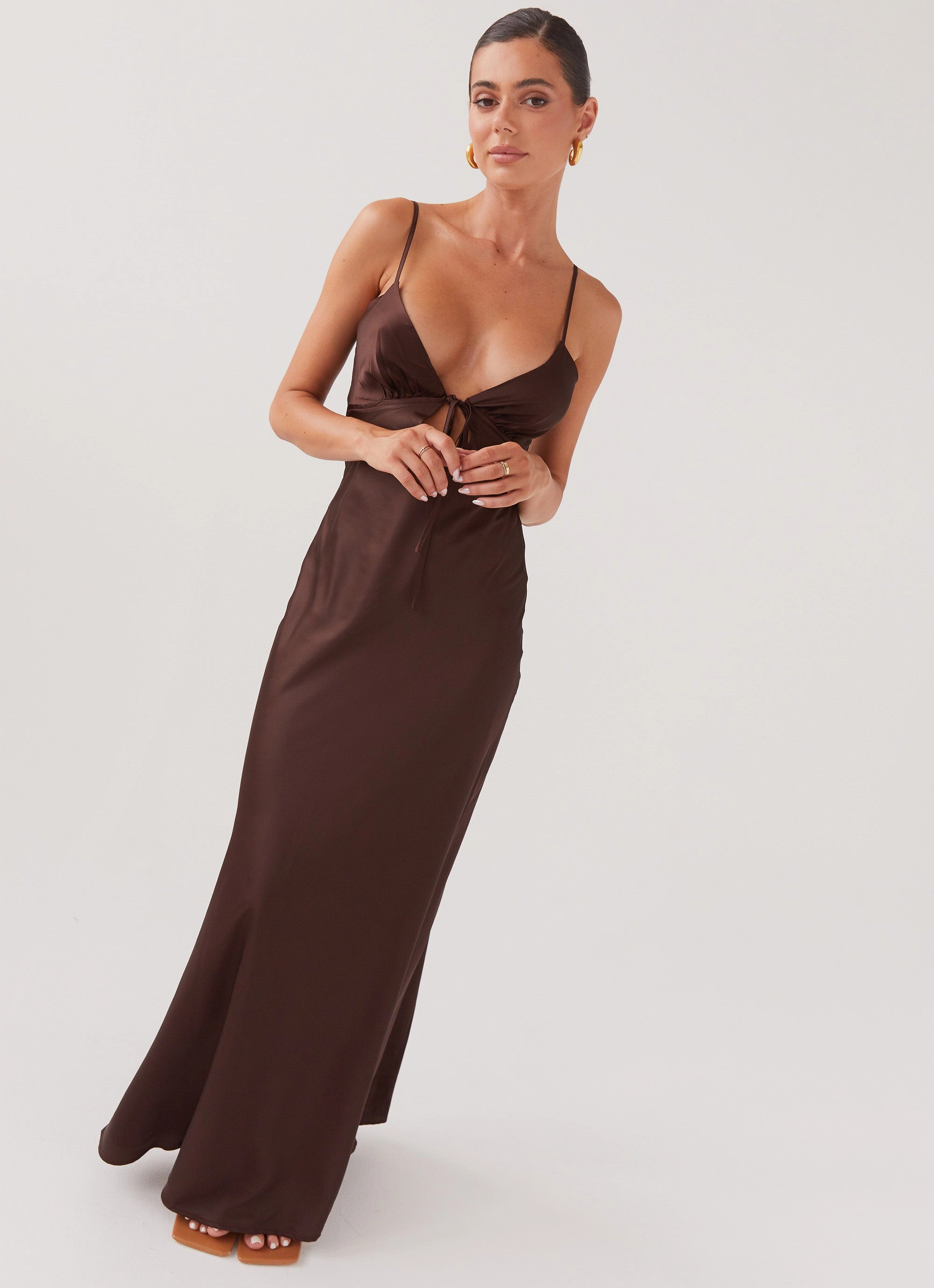 Fit Vibe Flora Satin Maxi Dress - Chocolate