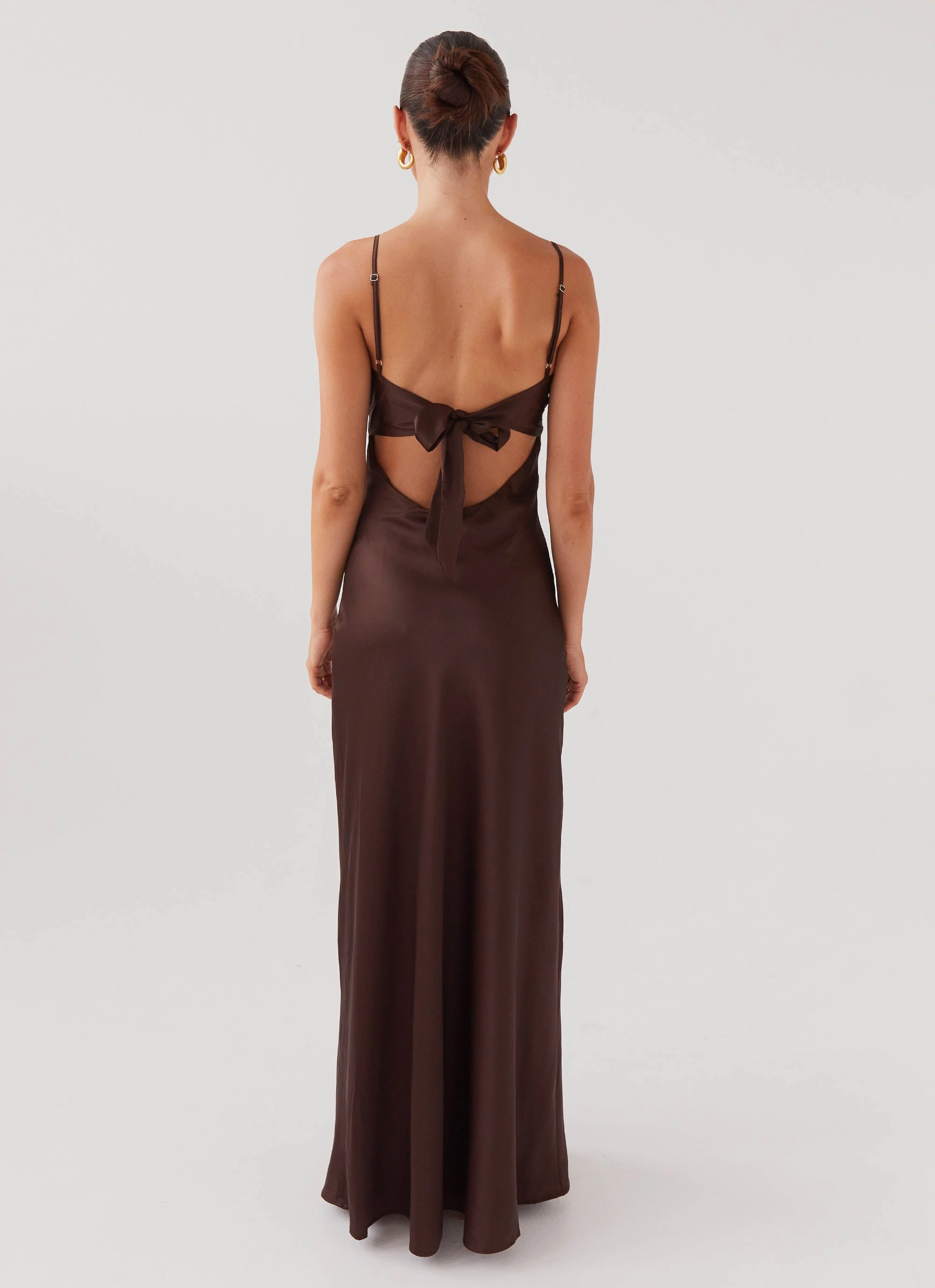 High Waist Flora Satin Maxi Dress - Chocolate