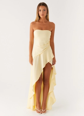 Bodie Maxi Dress - Pastel Yellow Vibrant Movement Silky Silhouette