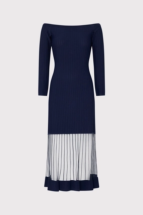 Off The Shoulder Sheer Knit Midi Dress Effortless Layer Wear Linen Chic