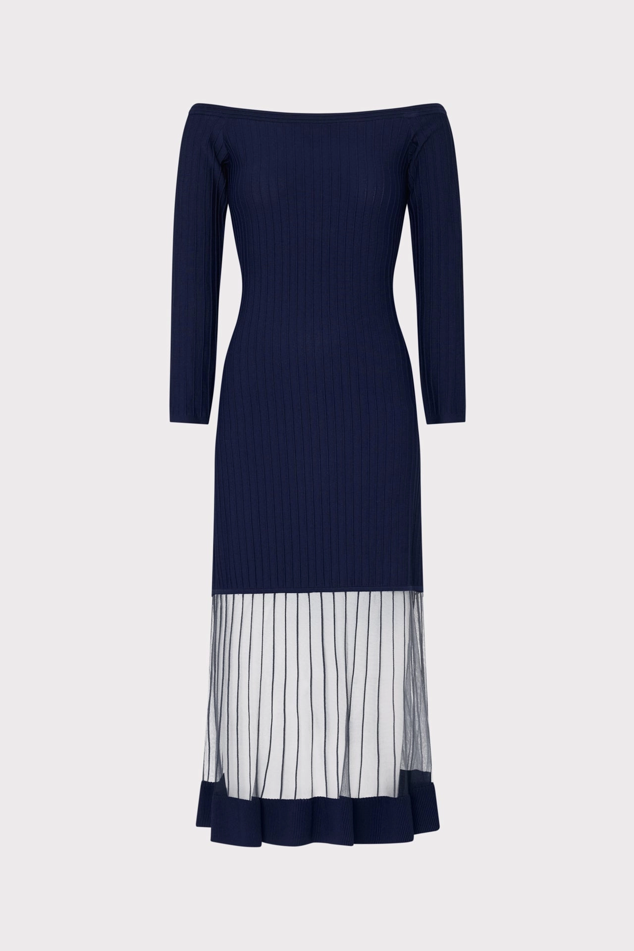 Off The Shoulder Sheer Knit Midi Dress Soft and Chic Raglan-Sleeve