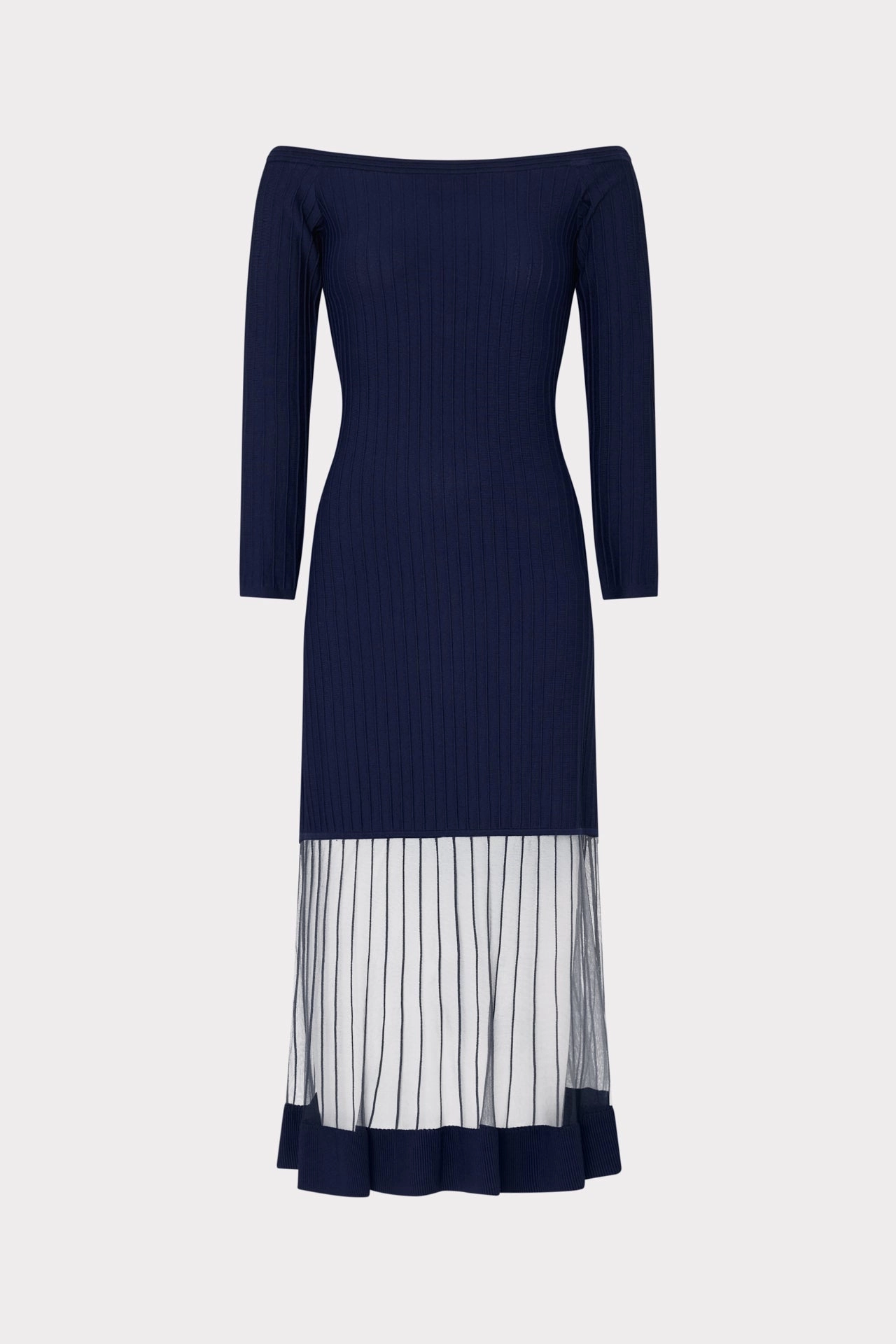 Silk Air Fall Mood Off The Shoulder Sheer Knit Midi Dress