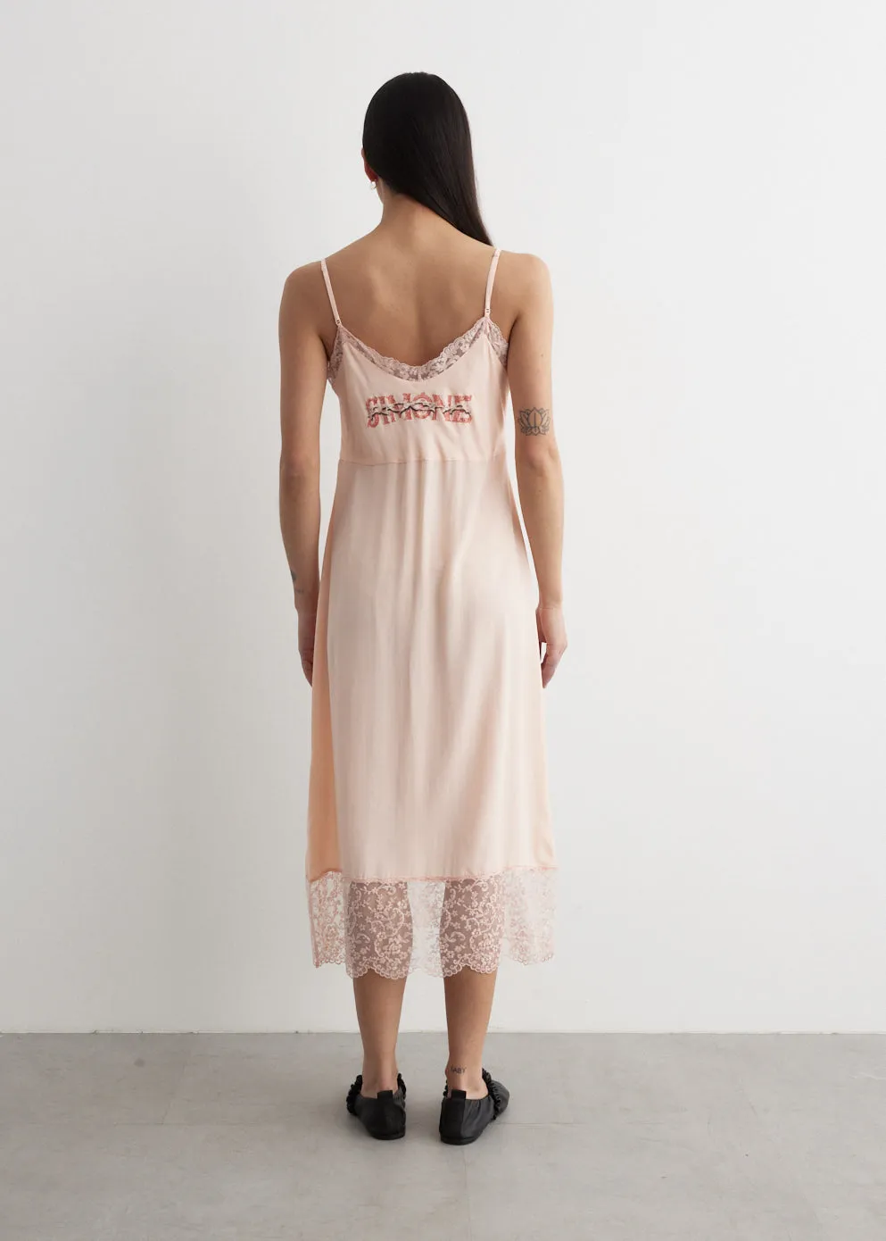 Graphic Slip Dress With Lace Trim