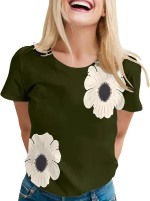 Graphic Tees for Women Short Sleeve Tshirts,Womens Summer Tops Crewneck Shirt Blouse Flower Printed Tops for Women