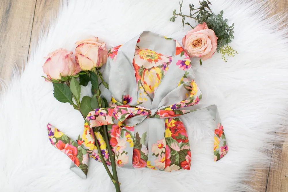 Gray Floral Bridesmaid Robe