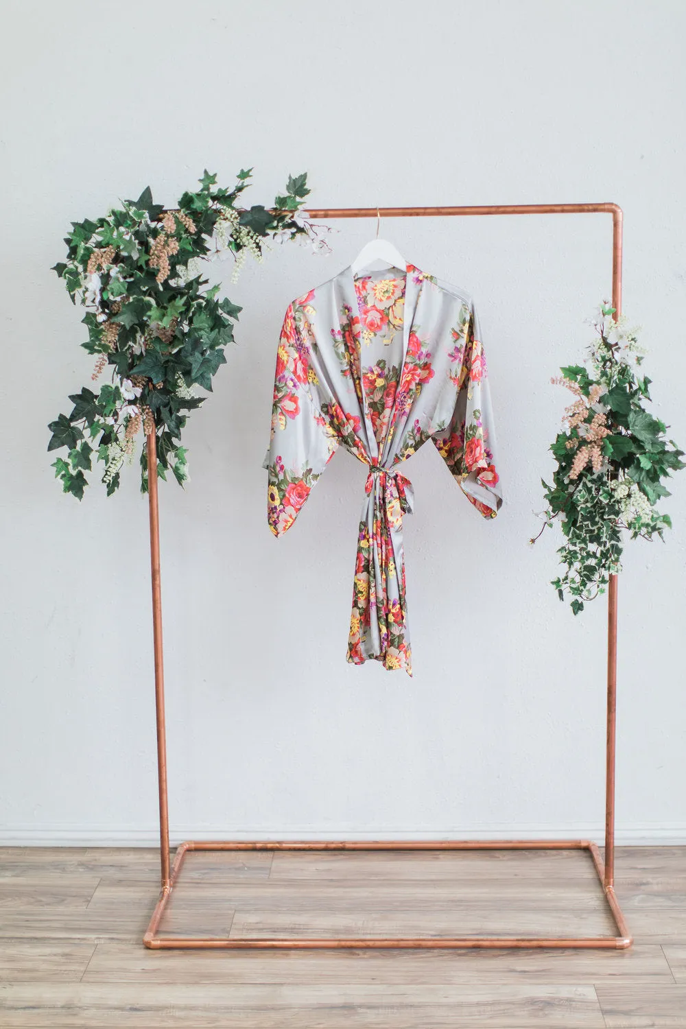 Gray Floral Bridesmaid Robe