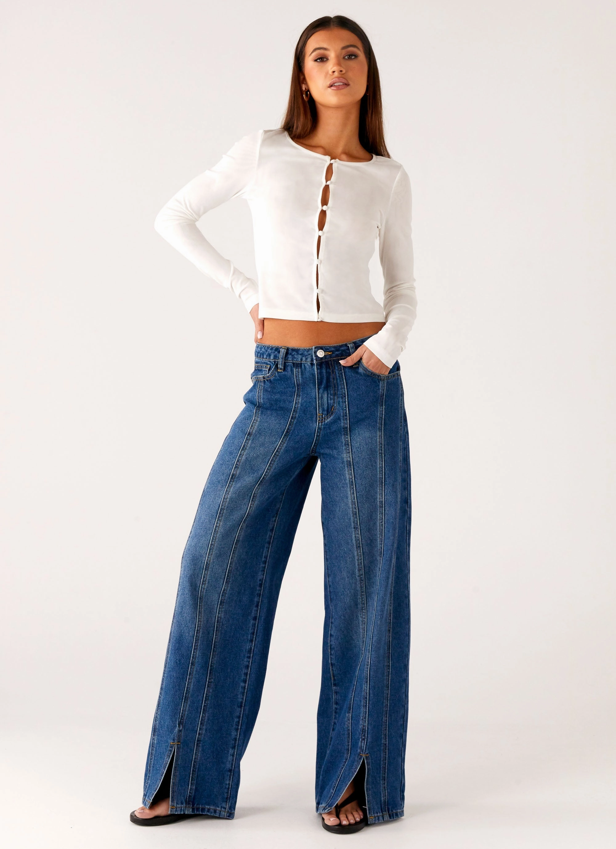 Office Wear Trendy Home Comfort Airy Touch Grayson Straight Leg Jeans - Denim Blue