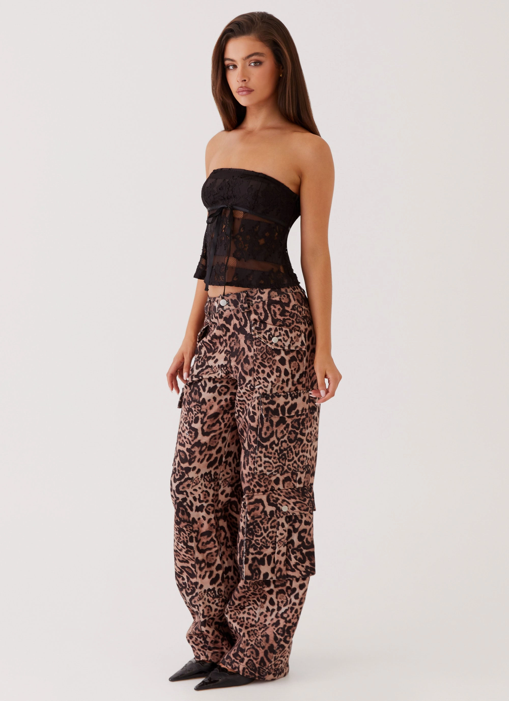 Greedy Cargo Pants - Leopard Elastic Cuff Office Wear
