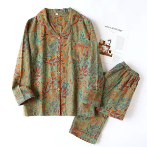 Green AOP Leaf Print Pure Cotton Pajama Set